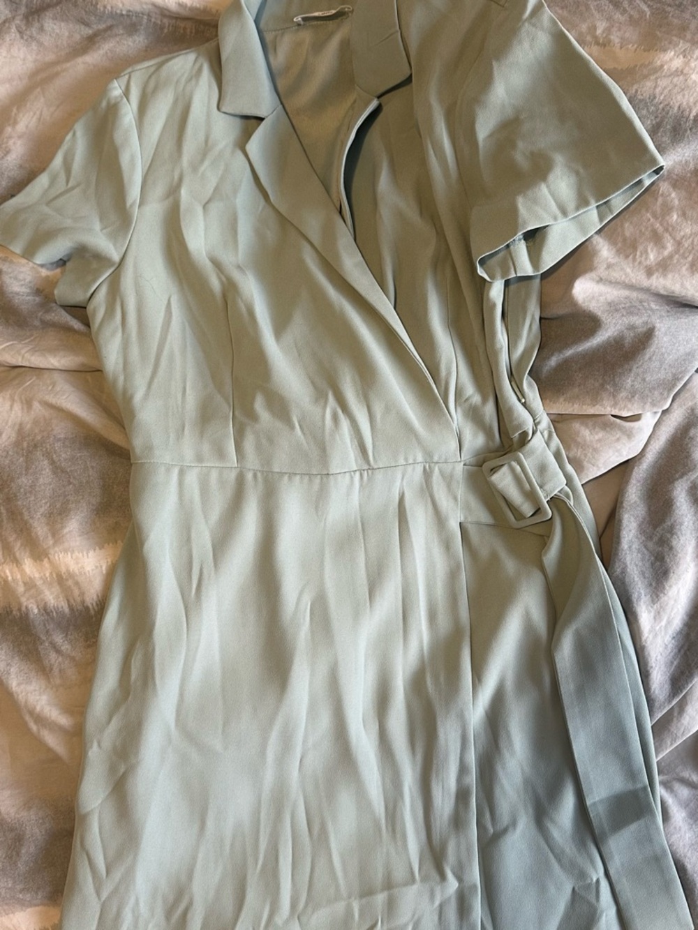 MANGO Light Sage Wrap Dress with Belt Detail Size L